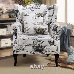 Butterfly Accent Chair Wingback Velvet Tiger Armchair Fireside Sofa Living Room