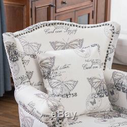 Butterfly Fabric Chesterfield Queen Anne High Back Wing Chair Armchair Fireside