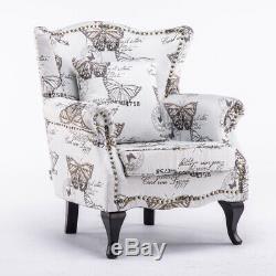 Butterfly Fabric Chesterfield Queen Anne High Chair Armchair Wingback Fireside