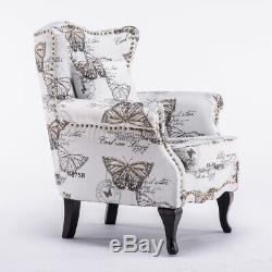 Butterfly Fabric Chesterfield Queen Anne High Chair Armchair Wingback Fireside