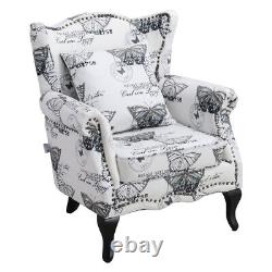 Butterfly Fabric Wing Back Queen Anne High Back Fireside Armchair Lounge Chair