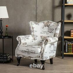 Butterfly Printed Sofa Wingback Chair Fireside Armchair with Dark Legs UK