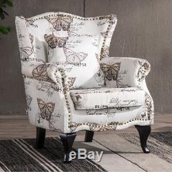 Butterfly Velvet Chesterfield Queen Anne Armchair High Wingback Fireside Chair