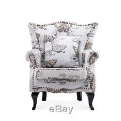 Butterfly Velvet Chesterfield Queen Anne Armchair High Wingback Fireside Chair