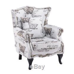 Butterfly Velvet Chesterfield Queen Anne Armchair High Wingback Fireside Chair