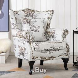 Butterfly Velvet Chesterfield Queen Anne Armchair High Wingback Fireside Chair