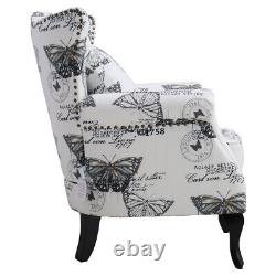 Butterfly Velvet Chesterfield Queen Anne Armchair High Wingback Fireside Chair