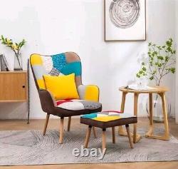 Butterfly Wingback Armchair Fireside Lounge Chair & Footstool for Living Bedroom