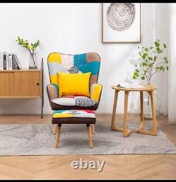 Butterfly Wingback Armchair Fireside Lounge Chair & Footstool for Living Bedroom