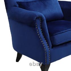 Button Wing Back Upholstered Armchair Studded Home Fireside Reception Chair Seat