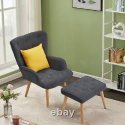 Buttoned Wing Back Armchair with Footstool Vintage Living Room Fireside Chair