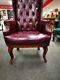 Chesterfield Style Oxblood Leather Winged Fireside Armchair Cs G26