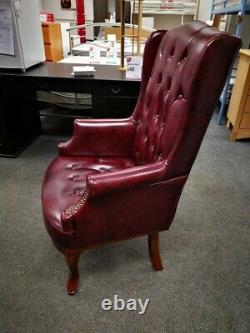 CHESTERFIELD Style Oxblood Leather Winged Fireside Armchair CS G26