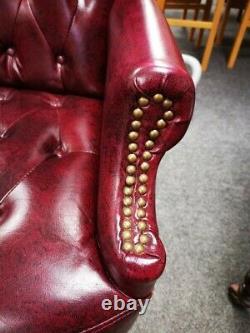 CHESTERFIELD Style Oxblood Leather Winged Fireside Armchair CS G26