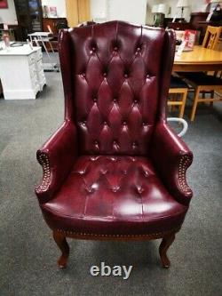 CHESTERFIELD Style Oxblood Leather Winged Fireside Armchair CS G26