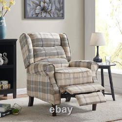 COTSWOLD Wing Back Fireside Check Fabric Manual Recliner Armchair