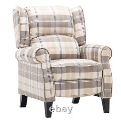 Check Fabric Wing Back Recliner Chair Fireside Armchair Sofa Lounge Chair Soft