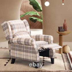 Check Fabric Wing Back Recliner Chair Fireside Armchair Sofa Lounge Chair Soft