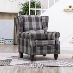 Checkered Armchair Wing Back Tartan Fabric Tub Leisure Chair Home Fireside Sofa