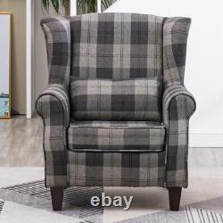 Checkered Armchair Wing Back Tartan Fabric Tub Leisure Chair Home Fireside Sofa