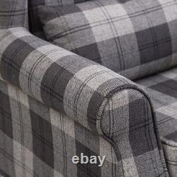 Checkered Armchair Wing Back Tartan Fabric Tub Leisure Chair Home Fireside Sofa