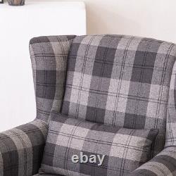 Checkered Armchair Wing Back Tartan Fabric Tub Leisure Chair Home Fireside Sofa