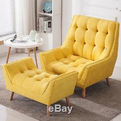 Chenille Armchair Buttoned Chair Chaise Longue Sofa with Footrest Stool Fireside