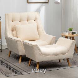 Chenille Fabric Armchair Fireside Sofa Cushiony Club Chair with Footstool Lounge
