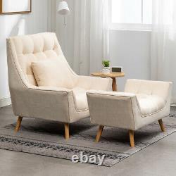 Chenille Fabric Armchair Fireside Sofa Cushiony Club Chair with Footstool Lounge