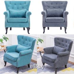 Chenille Fabric Chesterfield Armchair WingBack Fireside Button Lounge Chair Sofa