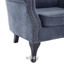 Chenille Fabric Chesterfield Armchair WingBack Fireside Button Lounge Chair Sofa