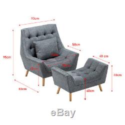 Chenille Fabric Sofa Fireside Armchair Upholstered Egg Chair with Footstool Lounge