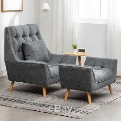 Chenille Fabric Sofa Fireside Armchair Upholstered Egg Chair with Footstool Lounge