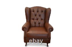 Chesterfield Armchair Brown Leather Wingback Fireside Chair Handmade in Italy