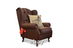 Chesterfield Armchair Brown Leather Wingback Fireside Chair Handmade in Italy