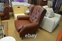 Chesterfield Armchair Brown Leather Wingback Fireside Chair Handmade in Italy