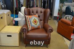 Chesterfield Armchair Brown Leather Wingback Fireside Chair Handmade in Italy