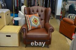 Chesterfield Armchair Brown Leather Wingback Fireside Chair Handmade in Italy