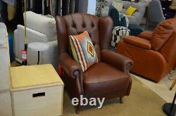 Chesterfield Armchair Brown Leather Wingback Fireside Chair Handmade in Italy