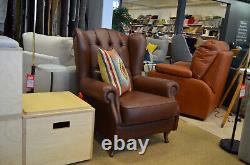 Chesterfield Armchair Brown Leather Wingback Fireside Chair Handmade in Italy