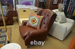 Chesterfield Armchair Brown Leather Wingback Fireside Chair Handmade in Italy