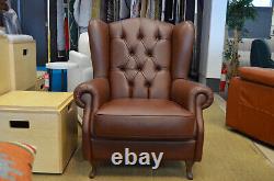 Chesterfield Armchair Brown Leather Wingback Fireside Chair Handmade in Italy