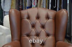 Chesterfield Armchair Brown Leather Wingback Fireside Chair Handmade in Italy