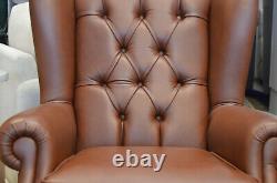 Chesterfield Armchair Brown Leather Wingback Fireside Chair Handmade in Italy