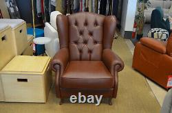 Chesterfield Armchair Brown Leather Wingback Fireside Chair Handmade in Italy