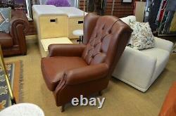 Chesterfield Armchair Brown Leather Wingback Fireside Chair Made in Italy Button