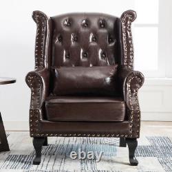Chesterfield Armchair High Back Button Tufted Fireside Wing Chair PU Leather UK
