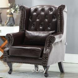 Chesterfield Armchair High Back Button Tufted Fireside Wing Chair PU Leather UK