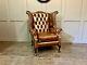 Chesterfield Armchair High Wing Back Fireside Brown Leather Chair Queen Anne