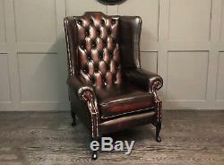Chesterfield Armchair High Wing Back Fireside Flat Oxblood Leather Chair Easy UK